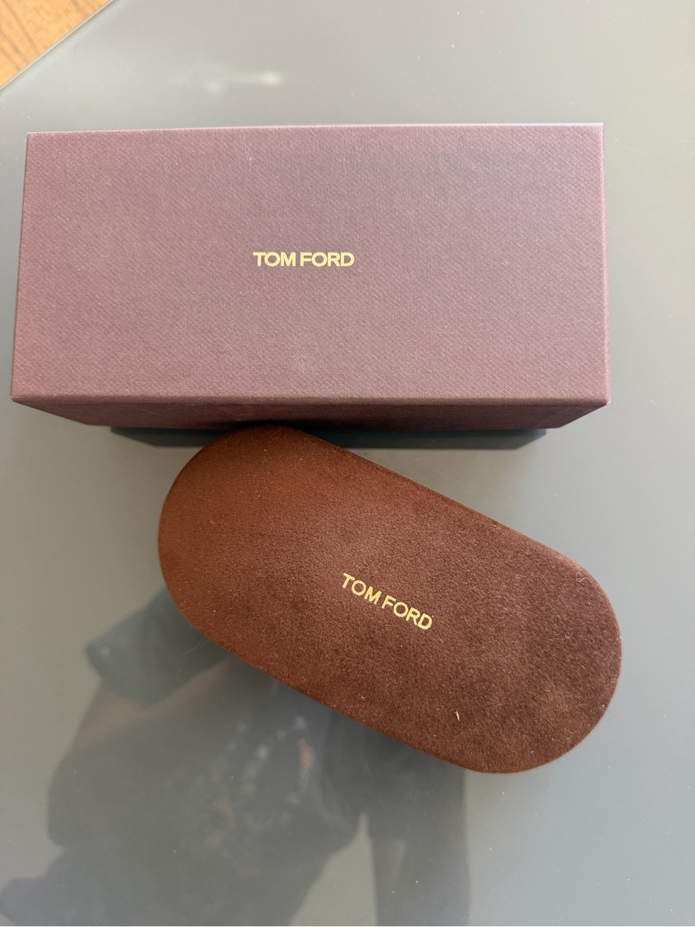 Tom Ford Brown Suede Eyewear Box and Case with Gold Logo